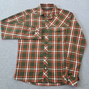 Haglofs Mens Flannel Shirt Plaid Long Sleeve Button Up Green Orange Size S